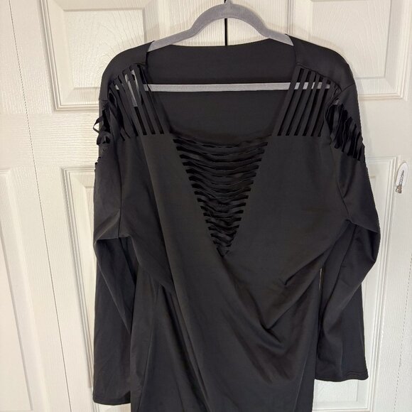 Black Cutout Ladder Front Long Sleeve Top Dress Size 5XL - Picture 1 of 6